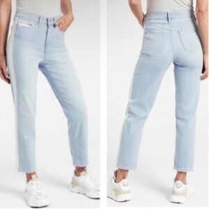 Athleta Sculptek Straight Leg Crop Blue Light Wash Stripe High-Rise Denim Jeans